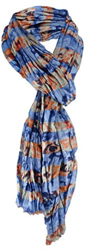 TigerTie Raffschal in blau orange grau marine gemustert - Schal Größe 180 x 50 cm