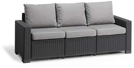 Allibert by Keter California 3 Seater Rattan Sofa Outdoor Garden Furniture- Graphite with Grey Cushions