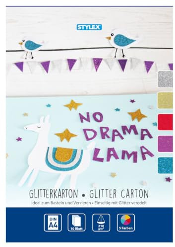 STYLEX 46719 - Glitterkarton 10 Blatt Fotokarton A4 | mit Glitzer veredelter Karton 210 g/m² Bastelkarton in 5 Farben zum Basteln und Verzieren