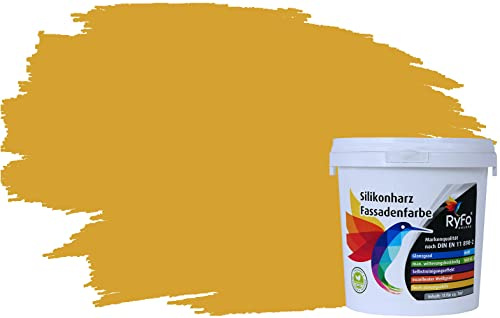 RyFo Colors Silikonharz Fassadenfarbe Lotuseffekt Trend Currygelb 1l - bunte Fassadenfarbe, weitere Gelb Farbtöne und Größen erhältlich, Deckkraft Klasse 1