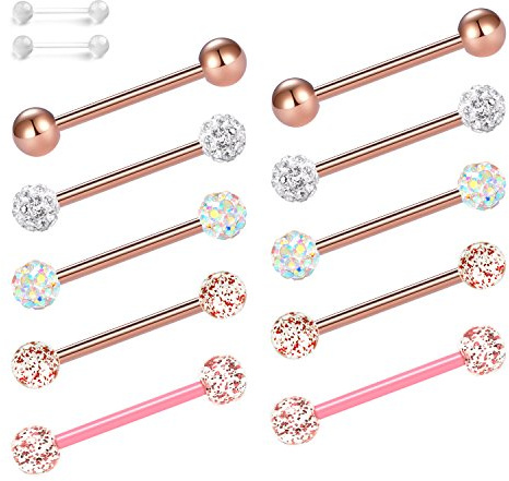 Zolure 14G 12 Stücke Kristallkugel Nipplerings Barbell Piercing Zungenpiercing Schmuck