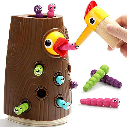 Nene Toys Petit Pic-vert, Jouet Magnétique pour Enfants 2 Ans – Jeu Éducatif en Bois pour Tout-Petits, Améliore la Motricité Fine et la Reconnaissance des Couleurs – Cadeau pour Garçons Filles 2 3 Ans