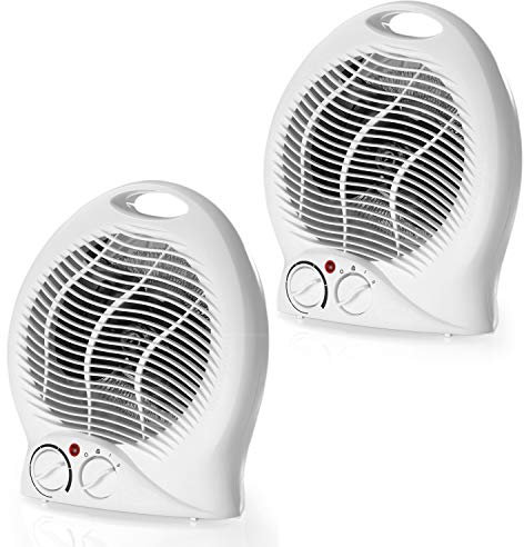 Beldray COMBO-5016 Portable Fan Heaters – Set of 2 Electric Fan Heaters, 2 Heat Settings, Cool Air Function, Adjustable Thermostat, Portable Home Heater, Dial Control, Overheat Protection, 1000/2000W