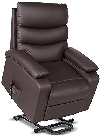 gridinlux® | Sillón Relax Reclinable Eléctrico con Calor Lumbar | Elevador Levanta Personas Mayores | 2 Mandos | 4 Zonas de Masaje | Lectura Salón Despacho | Extra Acolchado Polipiel Marrón