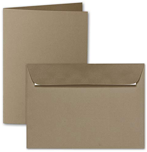 ARTOZ 50x DIN A6 Faltkarten-Set mit Umschlägen - Taupe (Braun) - 105 x 148 mm - gerippte Bastelkarten blanko mit Brief-Umschlägen - 220 g/m²