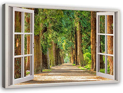 Feeby Quadro Canvas parco Decorazione murale finestra con vista marrone 40x30 cm