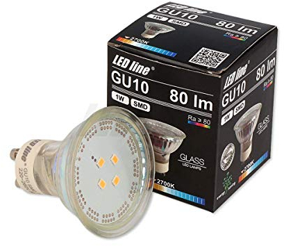 LED-Line 3x GU10 1W LED Leuchtmittel 120° SMD 2700K Warmweiß 80 Lumen Spot Strahler Glass Einbauleuchte Energiesparlampe Glühlampe