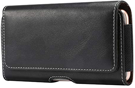 DFV mobile - Horizontal Leather Holster with Belt Loop for Tesla Smartphone 9.2 (2018) - Black