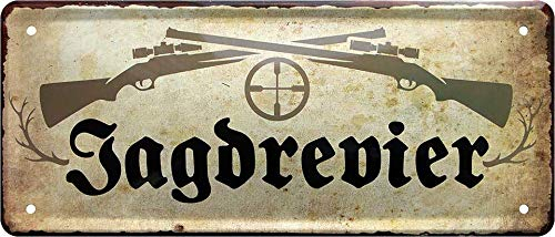 Blechschilder Spruch & Motiv “Jagdrevier” Deko Metallschild Eingang Gewehr Schützenverein Hauseingang Geschenkidee für Jäger 28x12 cm