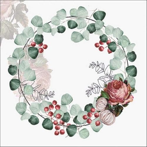 Servietten ROSES BOTANICAL Servietten mit Blätter-Ranke & Rosen weiß grün rosa Tisch-Dekoration Herbst Weihnachten Hochzeits-Deko Zubehör & Accessoires (40, Botanical Roses)