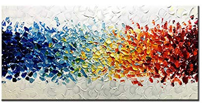 Original Oil Painting For Hand Painted,Abstract Red Yellow And Blue Blocks Landscape Art Original Oil Painted Paintings On Canvas Modern Knife Paintings Large Wall Artwork Picture Decor For Bedroom