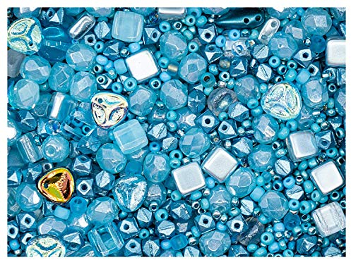 35 g Glasperlen-Mix, Türkis Azure Distance, Tschechisches Glas