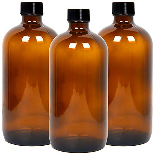 Youngever 3 Pack Empty Glass Bottles with Lids, Amber Glass Growlers 16 Ounce with Tight Seal Lids, Perfect for Secondary Fermentation, Storing Kombucha, Kefir, Glass Beer Growler (16 Ounce)