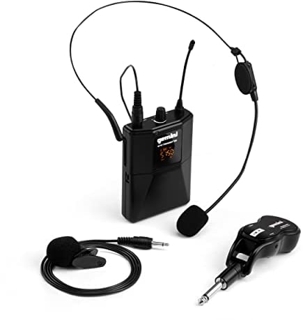 Gemini Sound Pro Audio GMU-HSL100 Plug and Sing Karaoke DJ Bluetooth Wireless UHF Band Headset/Lavalier Mikrofon mit schnurlosem 6,35 mm Klinken-Sender-Adapter für Lautsprecher