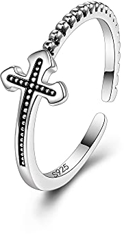 EVER FAITH Kreuz Ring für Damen Mädchen 925 Sterling Silber Religiöser Vintage Stil Verstellbarer offener