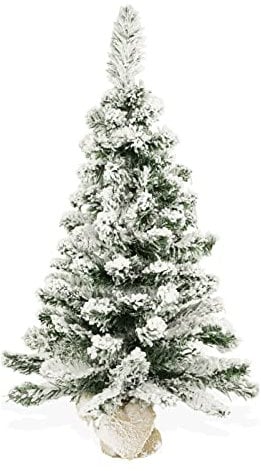 BOP Albero Di Natale Pinetto Argo Innevato 90 Cm, Fogliame Folto e Realistico In PVC, Base In Juta | Piccolo Da Appoggio Già Pronto | Alberello Artificiale Slim Salvaspazio Da Tavolo