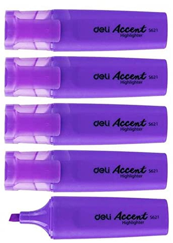 deli Set di 5 evidenziatori punta smussata 1-5 mm, viola resistente allo sbiadimento ad asciugatura rapida