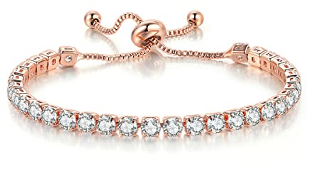 Wedity Classic Sparkling Tennis Bracciale Catena da polso in cristallo Accessori per mani regolabili Gioielli per donne Ragazze (Oro rosa)