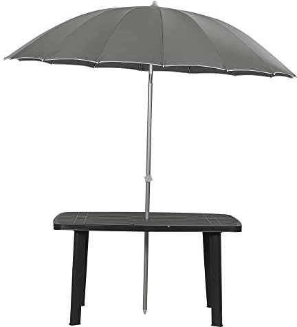 URBNLIVING Parasol rond Shanghai 2,4 m pour extérieur, jardin, terrasse, parasol inclinable 50+ protection, gris, L