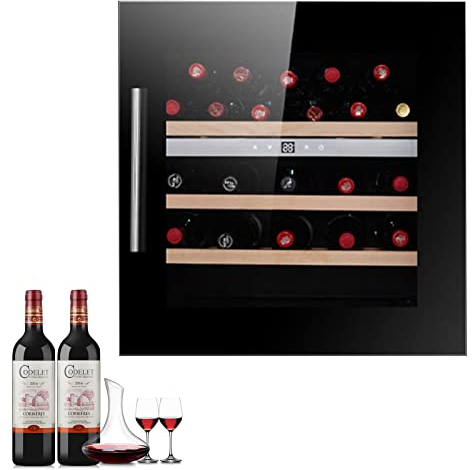 0℃ Outdoor Built-in Wine Cooler/Wine Fridge, 30 Bottle Capacity, 5-22°C, 72L Table-top Cooler, Digital Touch Screen Controls, Under-counter Drinks Fridge for Fitted Kitchens,Black,single temperature