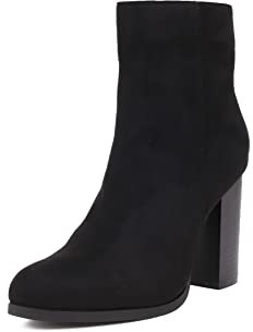 QUEEN HELENA Tronchetti Stivaletti con Tacco Basso Zip Laterale Casual Donna X27-173 (Nero, Numeric_40)