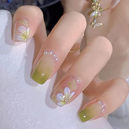 Wedity 24pcs Pack sapin de Noël amour court clous faux perles fleur chien lapin acrylique faux clous fille Nail Print (G)