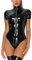 Dessous Damen Sexy Reizwäsche Wetlook Body Leder Clubwear Strampler Party Latex Catwoman Langarm Catsuit Jumpsuit mit Reißverschluss Schwarz