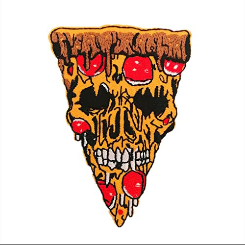 CHBROS Skelett-Pizza-Aufnäher, bestickt, zum Aufbügeln, für Kleidung, Jacken, T-Shirts, Rucksäcke