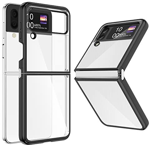 WATACHE Schutzhülle für Galaxy Z Flip 3, Z Flip 3, transparent, dünn, transparent, stoßfest, Scharnier, weiches TPU-Flip3, Schwarz