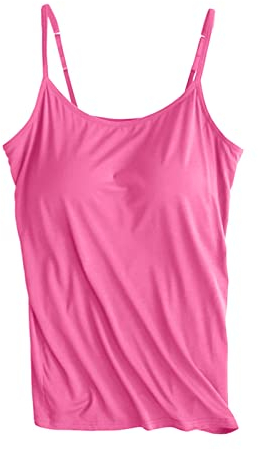 Cami mit integriertem BH für Damen, Baumwolle, verstellbar, mit Rahmen, BH, Stretch-Unterhemd, Knallpink (Hot Pink), Klein