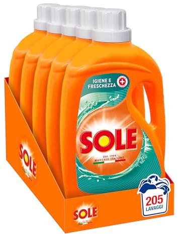 Sole Detersivo Lavatrice Igiene e Freschezza 205 Lavaggi, (5x41), Formula igienizzante, Detersivo Lavatrice Liquido Igiene e Freschezza, contro batteri e cattivo odore