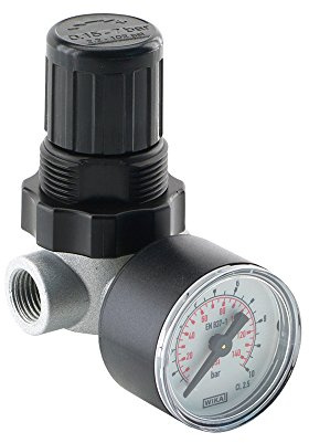 Mini Druckregler Druckminderer Druckluftminderer 340 l/min Regler; mit Manometer (G 1/4, Druckregelbereich: 0,15-7 bar)