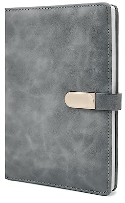 MultiValue PU-Leder A5 Notizbuch, Tagebuch Notizbuch A5 mit 120 Seiten Premium Papier, 21,1 x 14 cm Hardcover liniertes Notizbuch mit Magnetschnalle für Büro, Schule, Business Schreiben (grau)