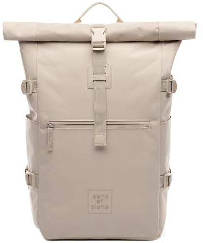Rucksack Kane Roll-Top Kurierrucksack XL groß - PET recycelt, wasserabweisend - Wander-Rucksack Laptop-Fach 15 Zoll Shell-beige