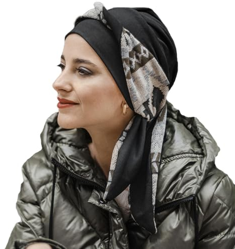 CAREBELL Smooth Zig Zag Grey Turban Mütze aus Baumwolle für Chemotherapie Alopezie, grau, One size
