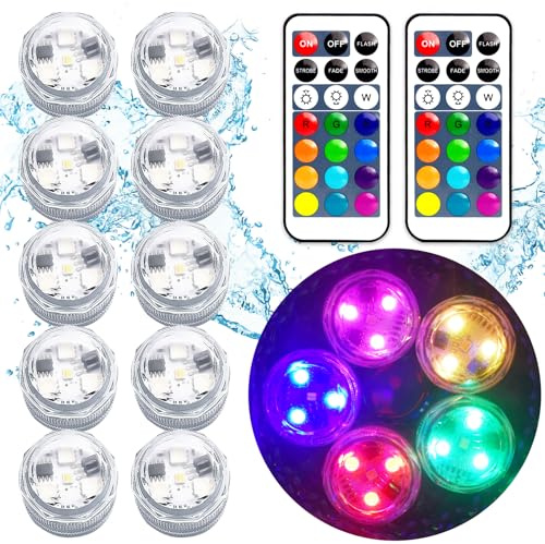 Sunnyes Mini Unterwasser LED Lichter,Kleine wasserdichte mit Fernbedienung Batterie LED betrieben,RGB Farbwechsel für Vase Home Party Hochzeit Tisch Mittelstücke Brunnen Halloween Laterne