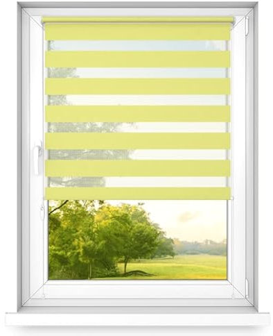 time4blinds - Zebra Roller Blind - Day and Night Blinds - Dual Layer Fabric Zebra Window Blinds, Bathroom, Kitchen, Bedroom Blind – 1200x2500 - Yellow - Right