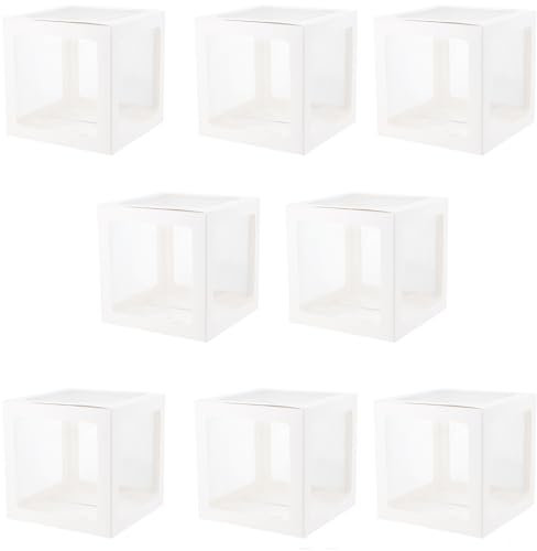 SEUNMUK Lot de 8 boîtes à ballons blanches décoratives pour filles et garçons, 1er anniversaire, boîtes à ballons transparentes à faire soi-même avec 52 lettres pour décoration de fête à thème