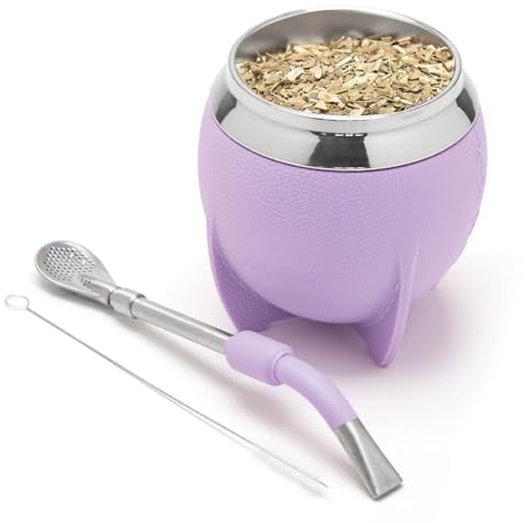 balibetov Mate Argentino - Set elegante y duradero con un Mate Torpedo de Acero Inoxidable, Bombilla y Cepillo de Limpieza (Lila)