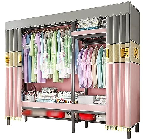 UYSELA Schlafzimmerschränke,Stoffschrank,Faltbarer Kleiderorganizer,Schlafzimmergarderobe,Faltbare Garderobe mit 2 Hängestangen und Regalen (Farbe: Rosa,Größe: 170 x 50 x 180 cm)