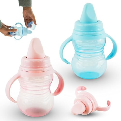 2X BPA Free Baby Feeding Bottles 290ml | Pink and Blue Beaker Cups for Toddlers | Soft Spout Sippy Cups, Removable Handles Baby Feeding Drinking Bottles, Sippy Cup 6+ Months