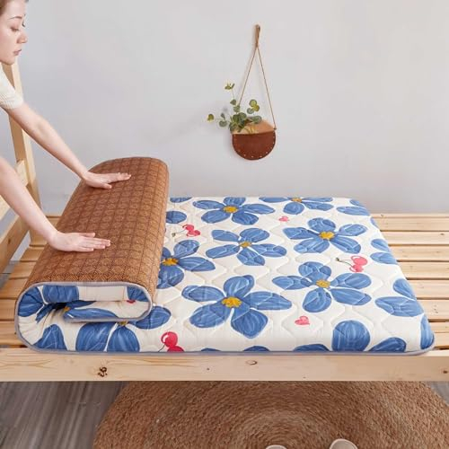 DNJKH Japanische Faltmatratze Doppelfuton, Kühl Rattan-Matte Für Zwei Zwecke, Weiche Tatami Steppmatte Schlafmatte Camping, Roll Up Bett Matte