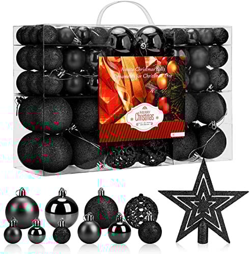Aitsite 101PCS Palle di Natale 2CM/ 4CM/ 6CM Plastica Palle e Palline per L'Albero Impostare Ornamento Dell'Albero per la Decorazione dell'albero di Natale(Nero)