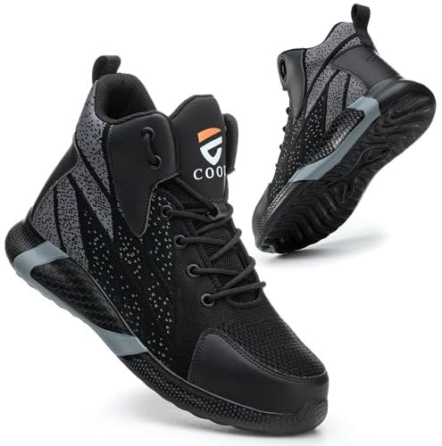COOU Chaussures de Sécurité Hommes Femme Légère Basket de Securite Montante Respirante Confortable Chaussures de Travail Embout Acier Protection Noir 39