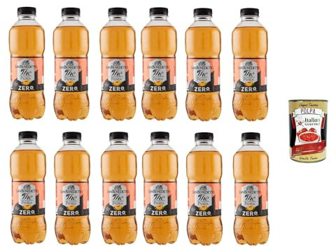 San Benedetto Thè Pesca zero 12x 500ml, Eistee The' Pfirsich ohne Zucker PET Einweg, ice tea erfrischend, Ohne Konservierungsstoffe und künstliche Farbstoffe + Italian Gourmet polpa 400g