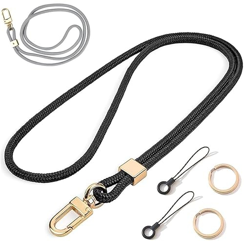 DIKEBAO 2 Pcs Cordón de Cuello Porta Tarjetas Llavero Cuerda Llaves Larga 50cm Cordón Porta Llaves Cordón Porta Tarjetas Identificativas Correa para Llaves con Cierre de Langosta Giratorio Gris+Negro