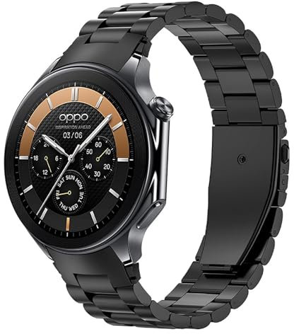 GIOPUEY Armband Kompatibel mit OnePlus Watch 2/2R, Rostfreier Stahl Armband [Verschleißfest] [Stilvoll] Ersatzarmband - Black