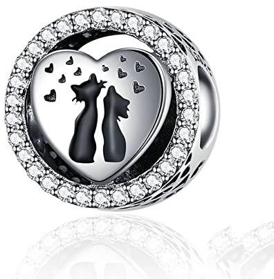Wedanor Charme Paare Katze Charms-Anhänger 925 Sterling Silber Charm Bead Pendant für Europäische Armbänder und Halsketten