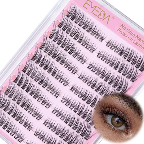 EMEDA ciglia autoadesive naturale, kit ciglia a grappolo senza colla 120pcs Ciglia naturali a pressione, DIY Ciglia a grappolo preincollate con pinzetta Ciglia da gatto preincollate (Cat eye01)
