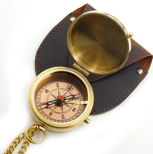 KHUMYAYAD Antiker Vintage-Kompass aus Messing mit Lederetui für Outdoor-Anlässe, Hochzeit, motivierendes, lehrreiches Taufgeschenk.